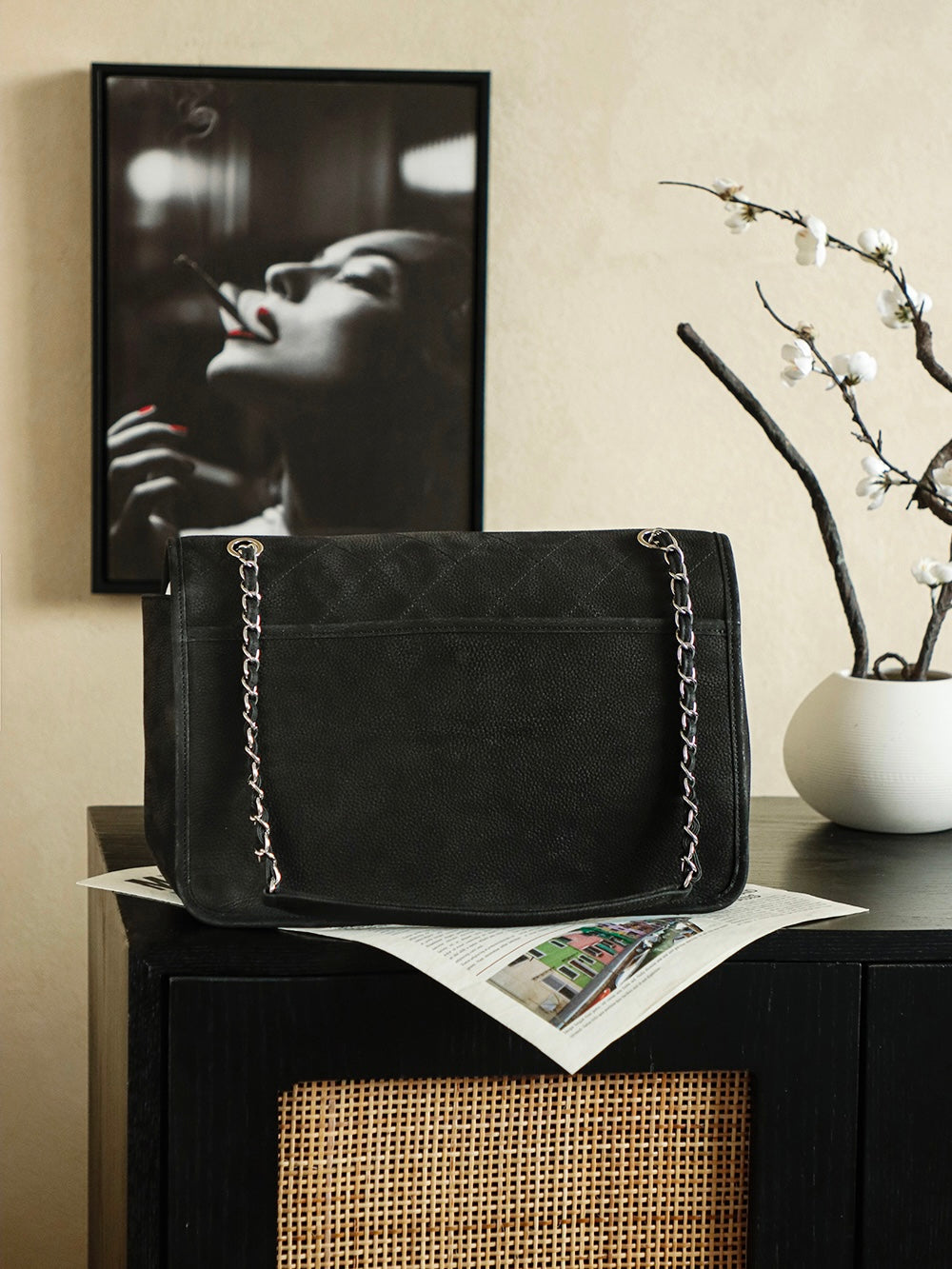 Chanel 25 Classic Single Flap Bag 35cm Black Leather 323477