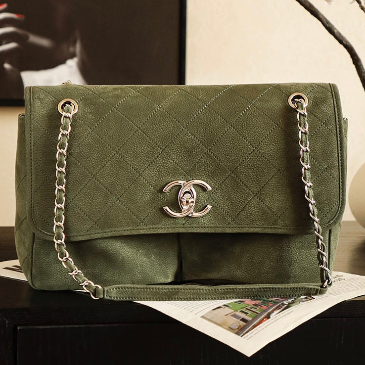 Chanel 25 Classic Single Flap Bag 35cm Green Leather 323478