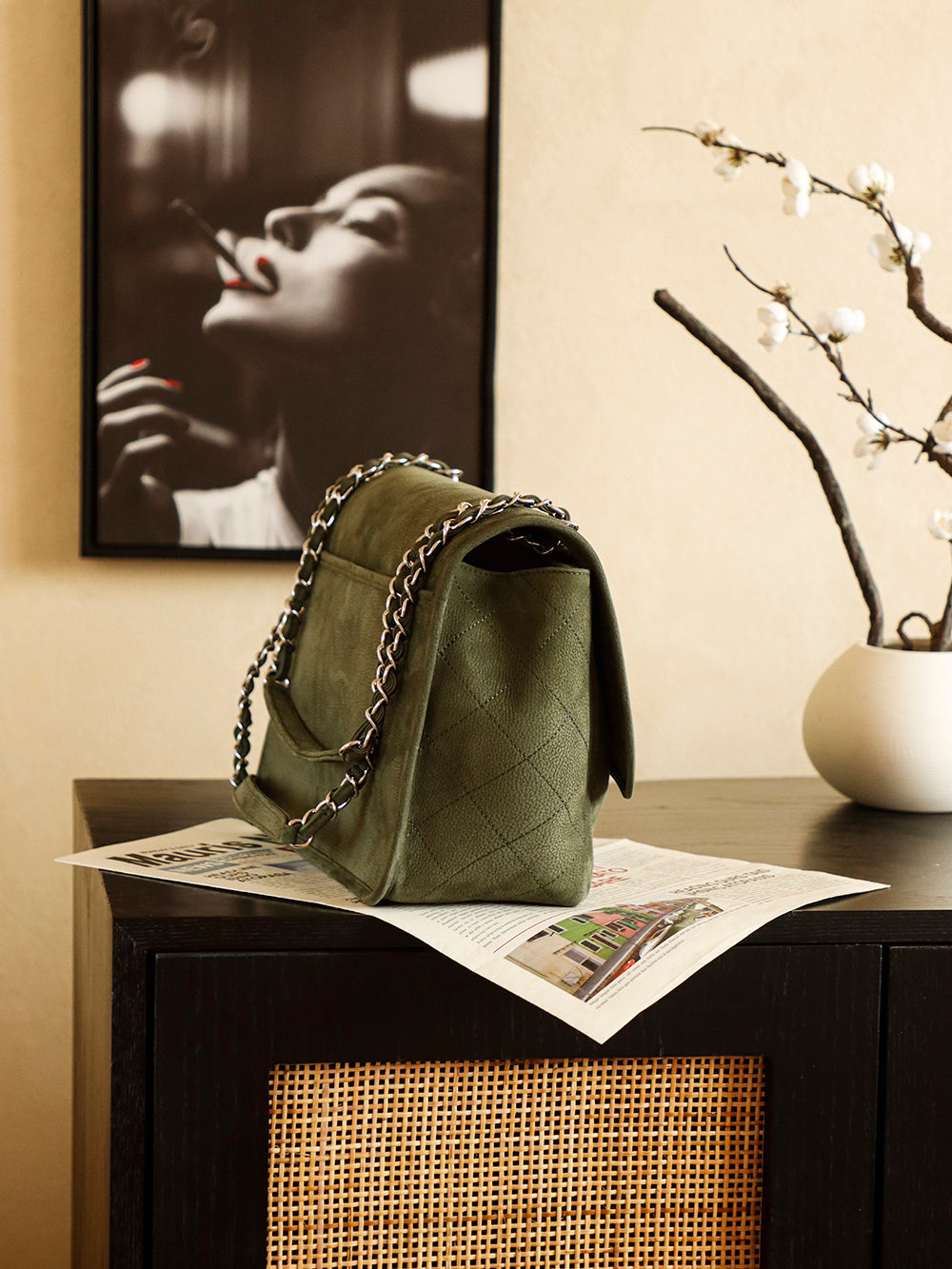 Chanel 25 Classic Single Flap Bag 35cm Green Leather 323478