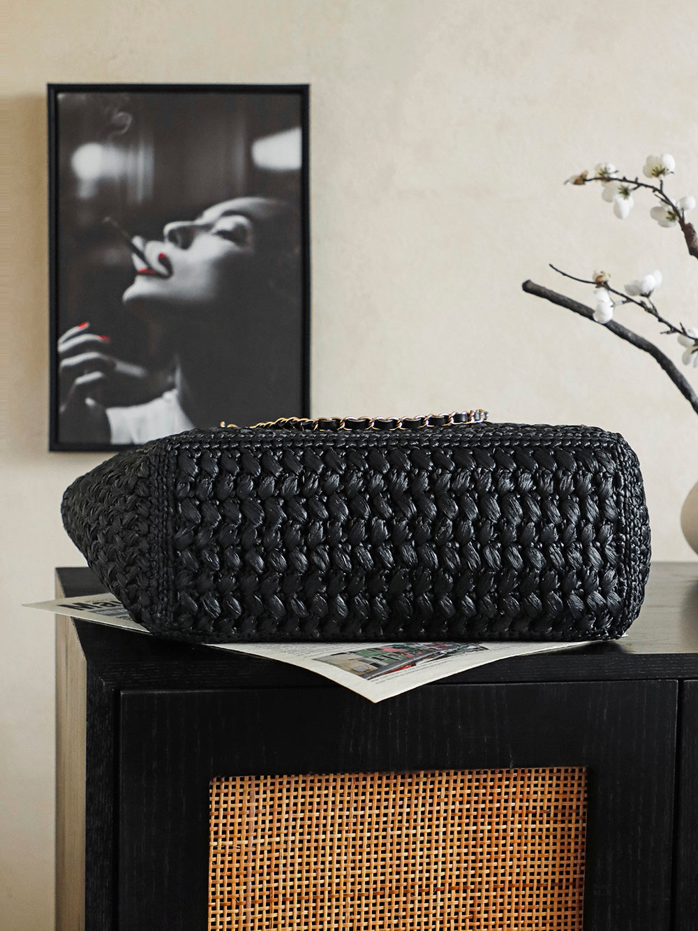 Chanel 2026 Coco Beach Shopping Bag 35cm Black Raffia