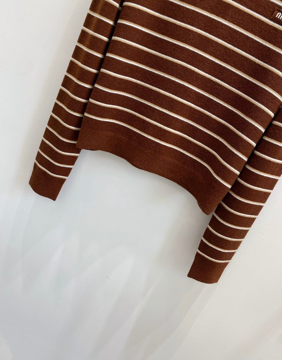 Miumiu 2026 V-neck Striped Knit Polo Sweater Brown Wool 244580