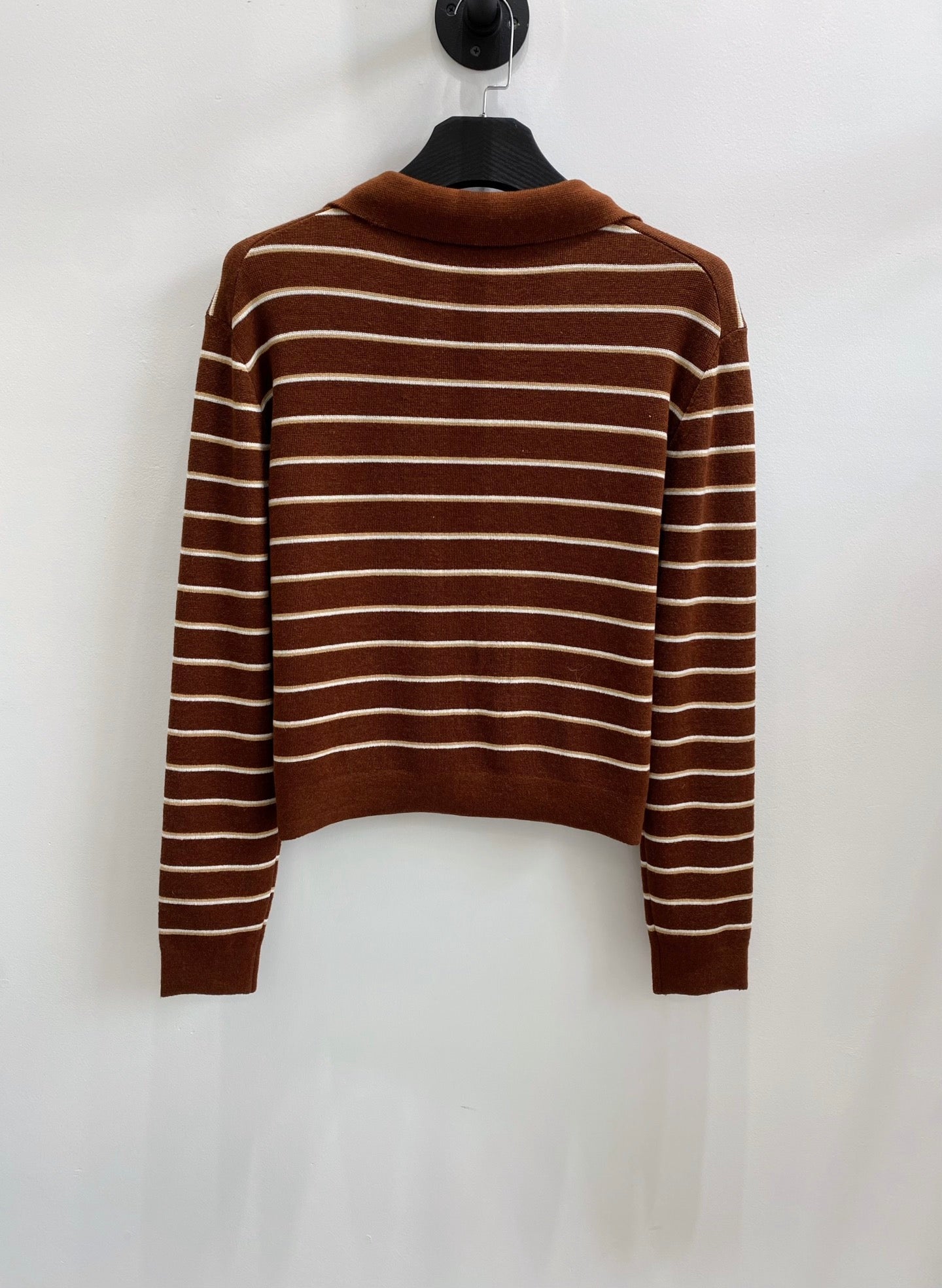 Miumiu 2026 V-neck Striped Knit Polo Sweater Brown Wool 244580