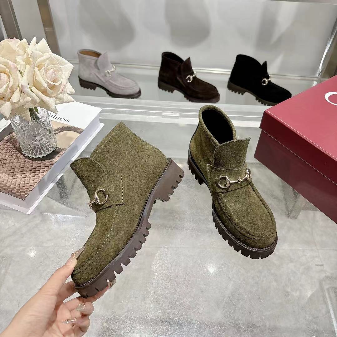 GG 2026 Ankle Boot With Horsebit Olive Green Suede