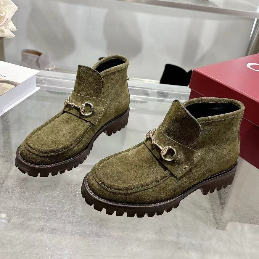 GG 2026 Ankle Boot With Horsebit Olive Green Suede