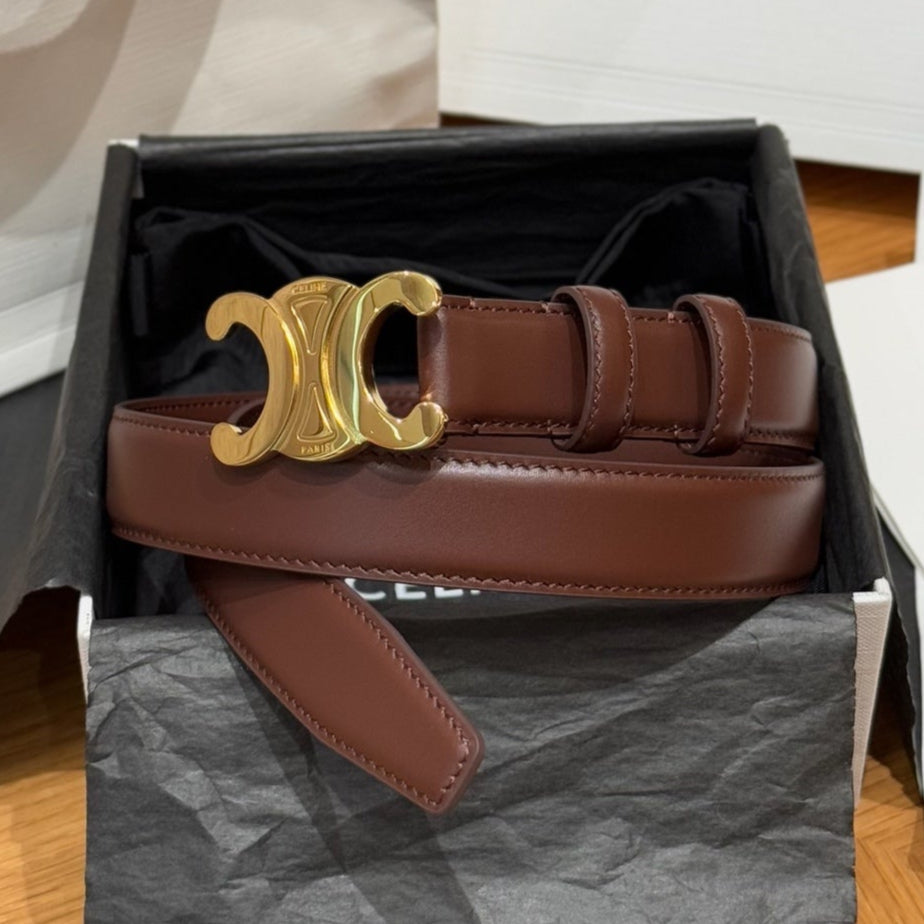 CEL Triomphe Belt 25mm Brown Gold Calfskin 187489