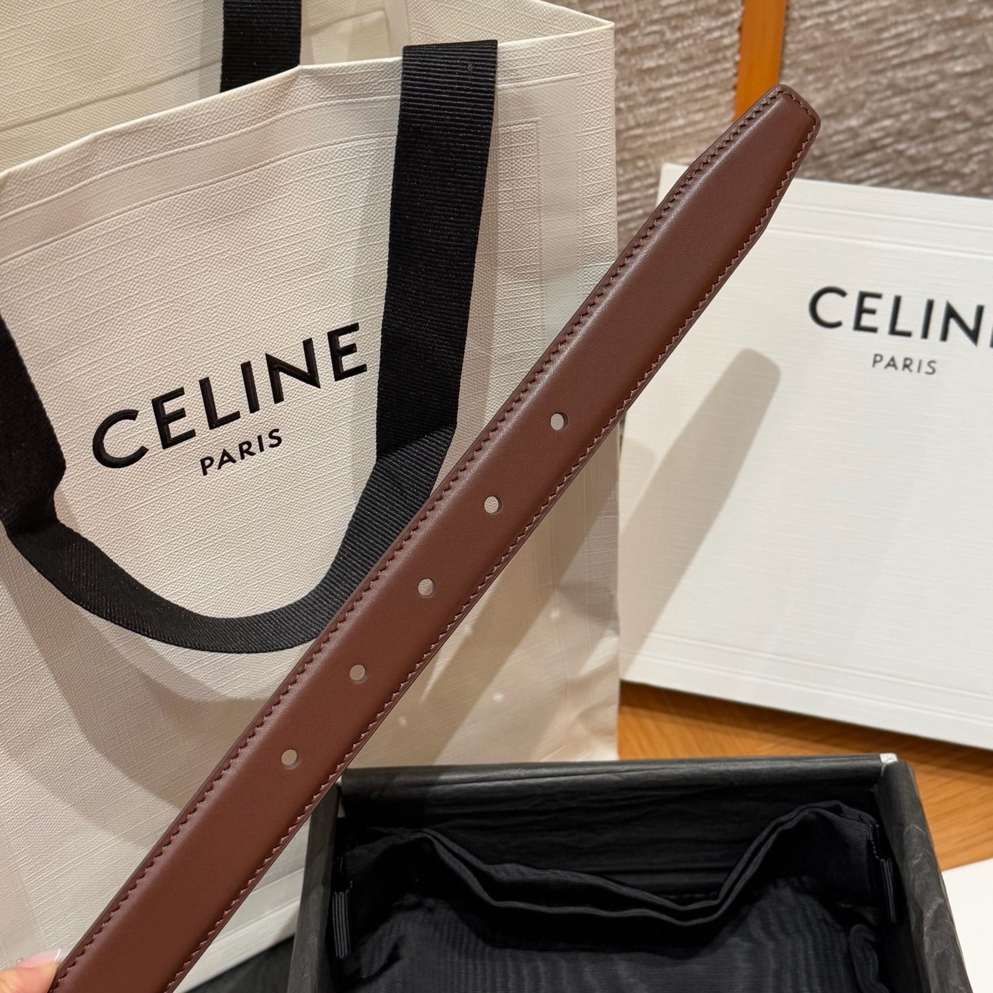 CEL Triomphe Belt 25mm Brown Gold Calfskin 187489