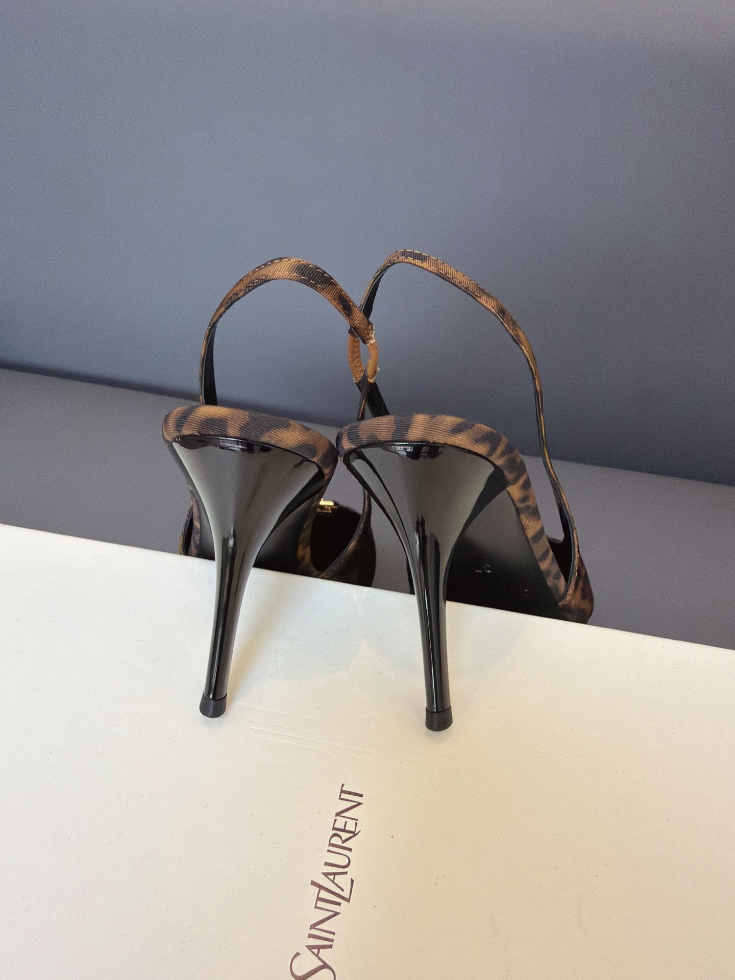 YSL 2026 High-heeled Slingback Lepard Leather