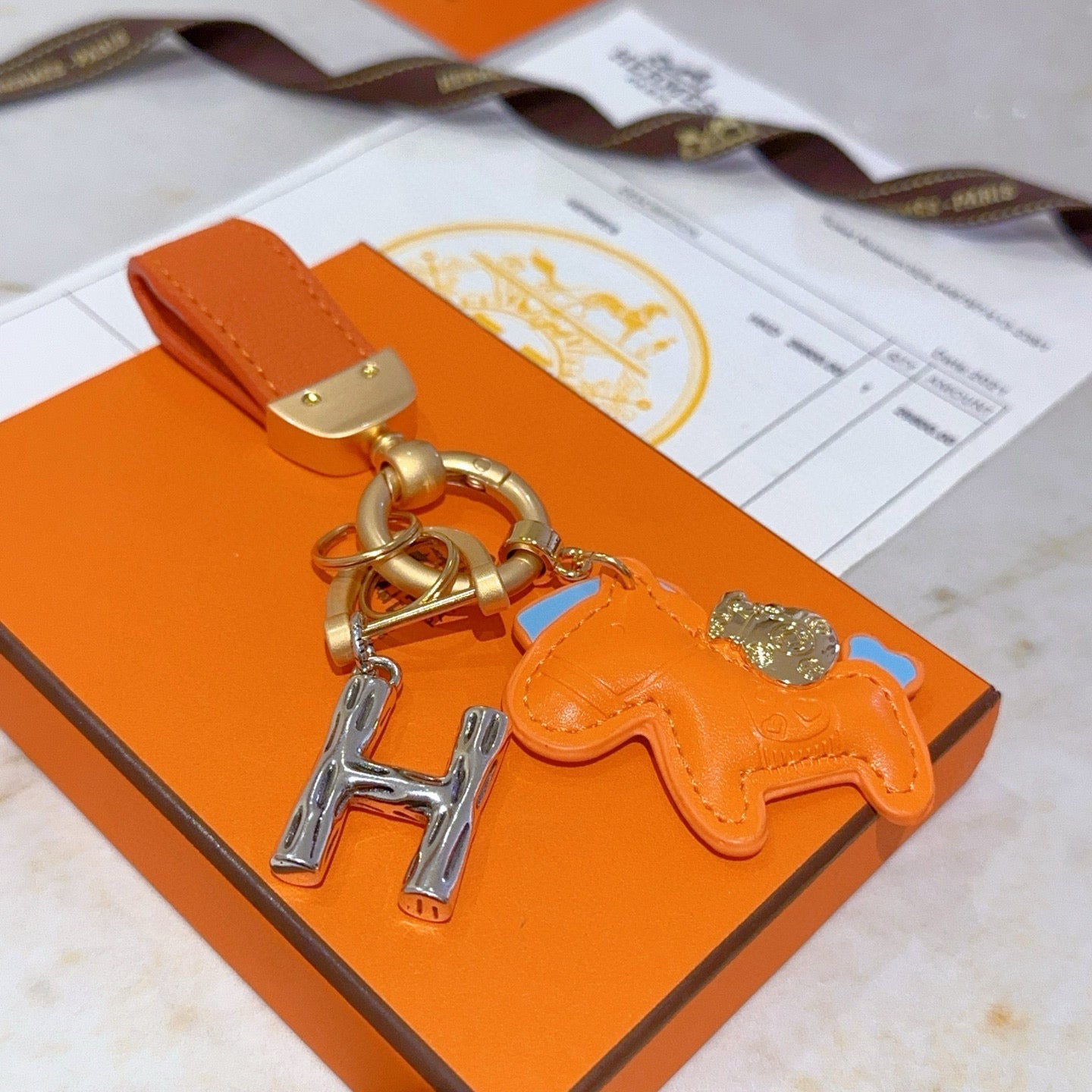 HM Rodeo Pegase Bag Charm Orange Lambskin