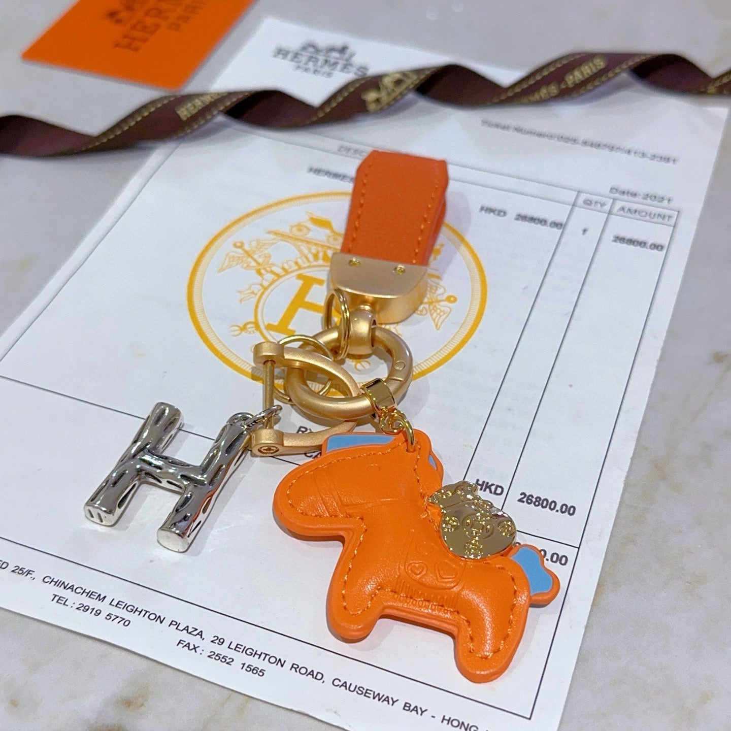 HM Rodeo Pegase Bag Charm Orange Lambskin