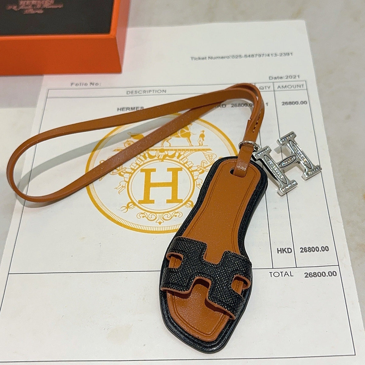 HM Oran Sandal Charm Brown mix Black Lambskin