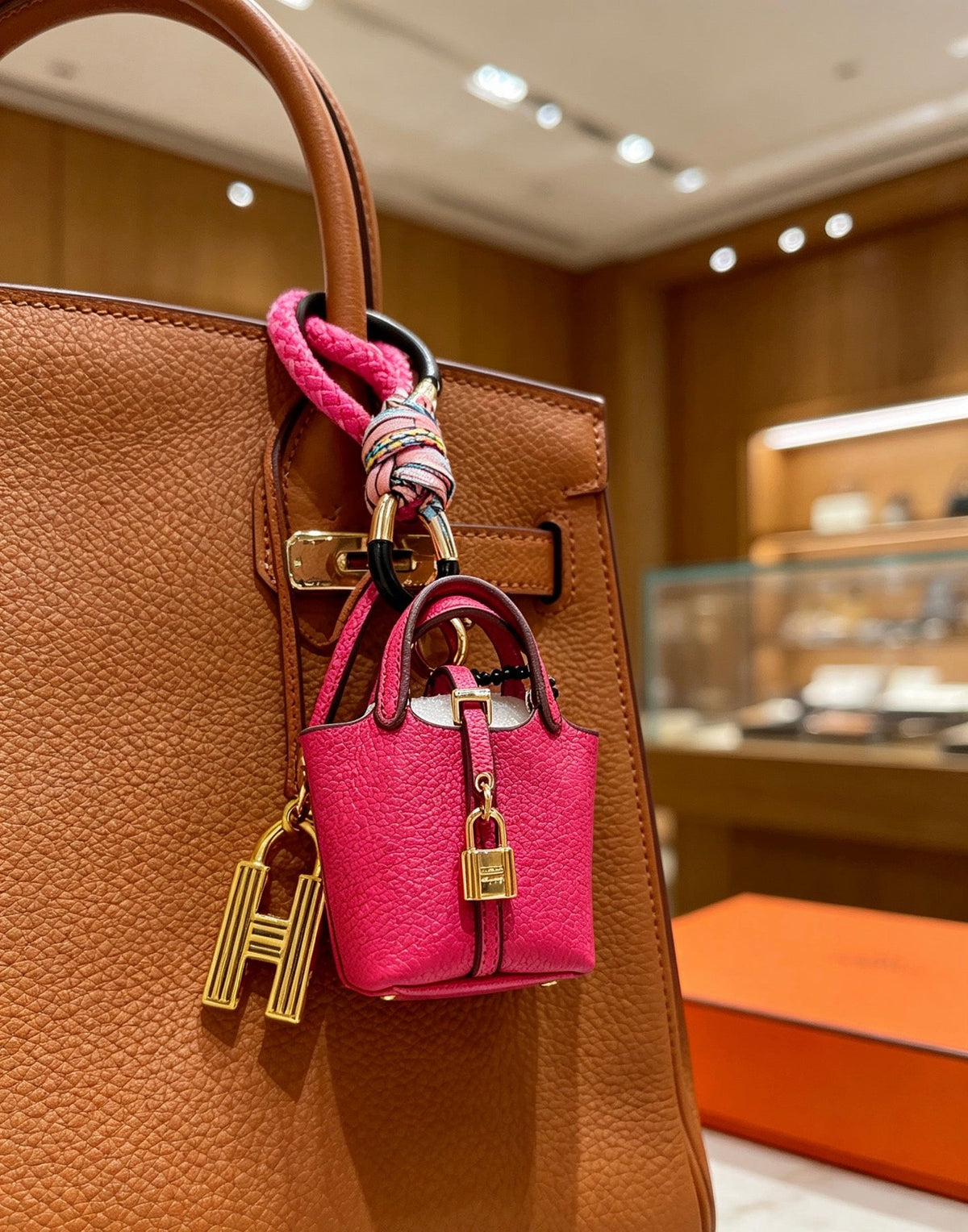 Hermes Pink Gold Bucket Bag Charm