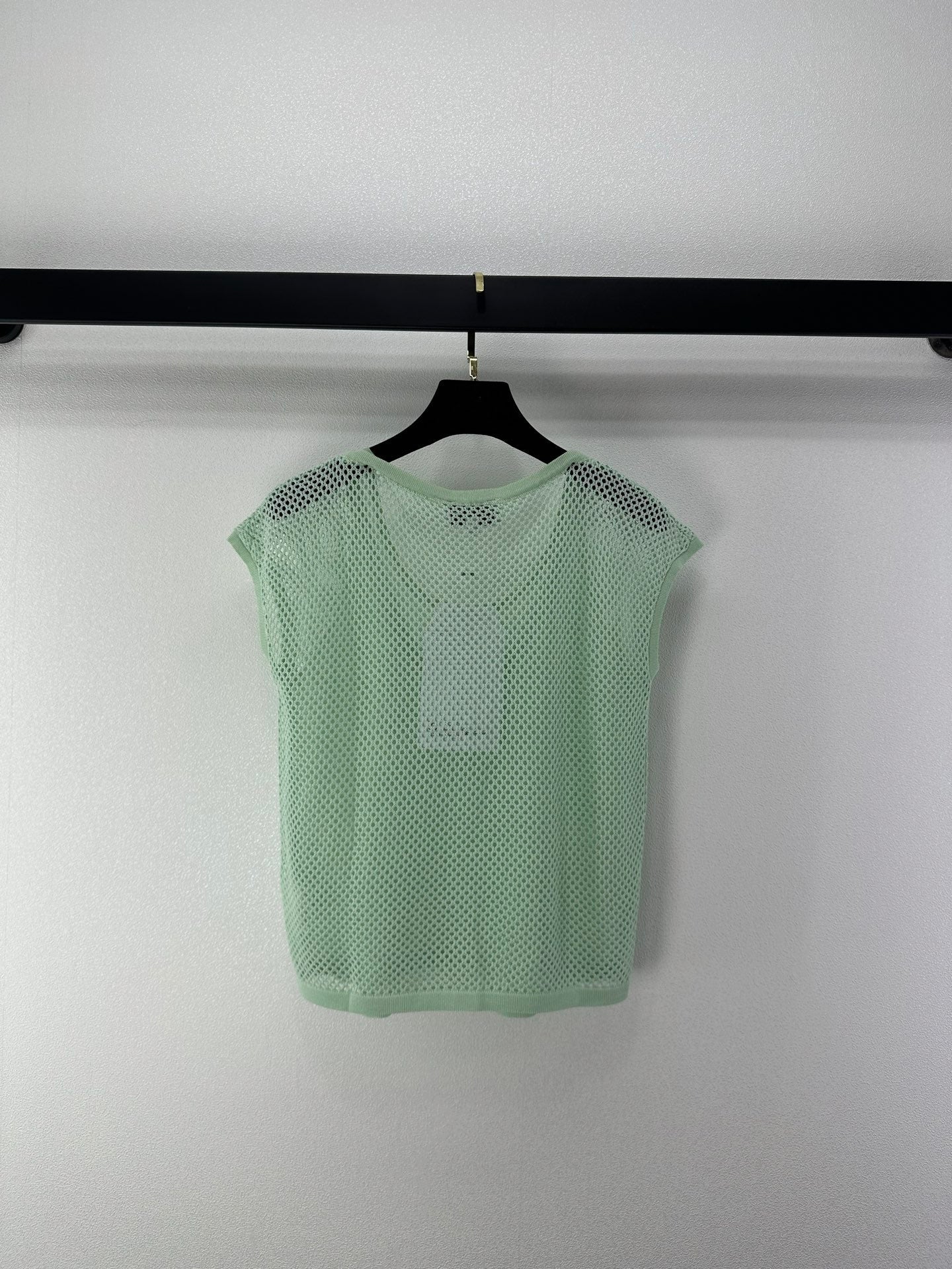 Chanel 2026 Openwork Knit Vest Green Wool 395635