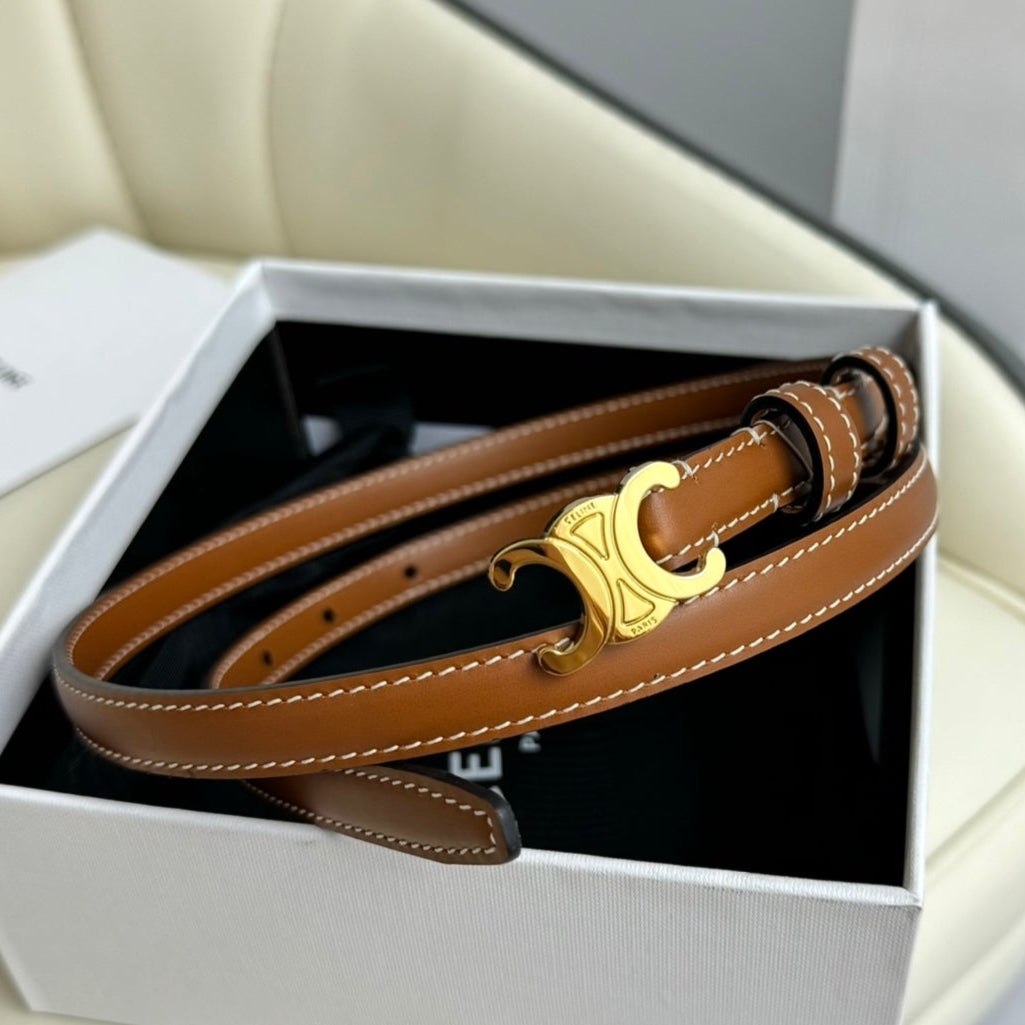 CEL Gold Buckle 13mm Belt Brown Cowhide 179728