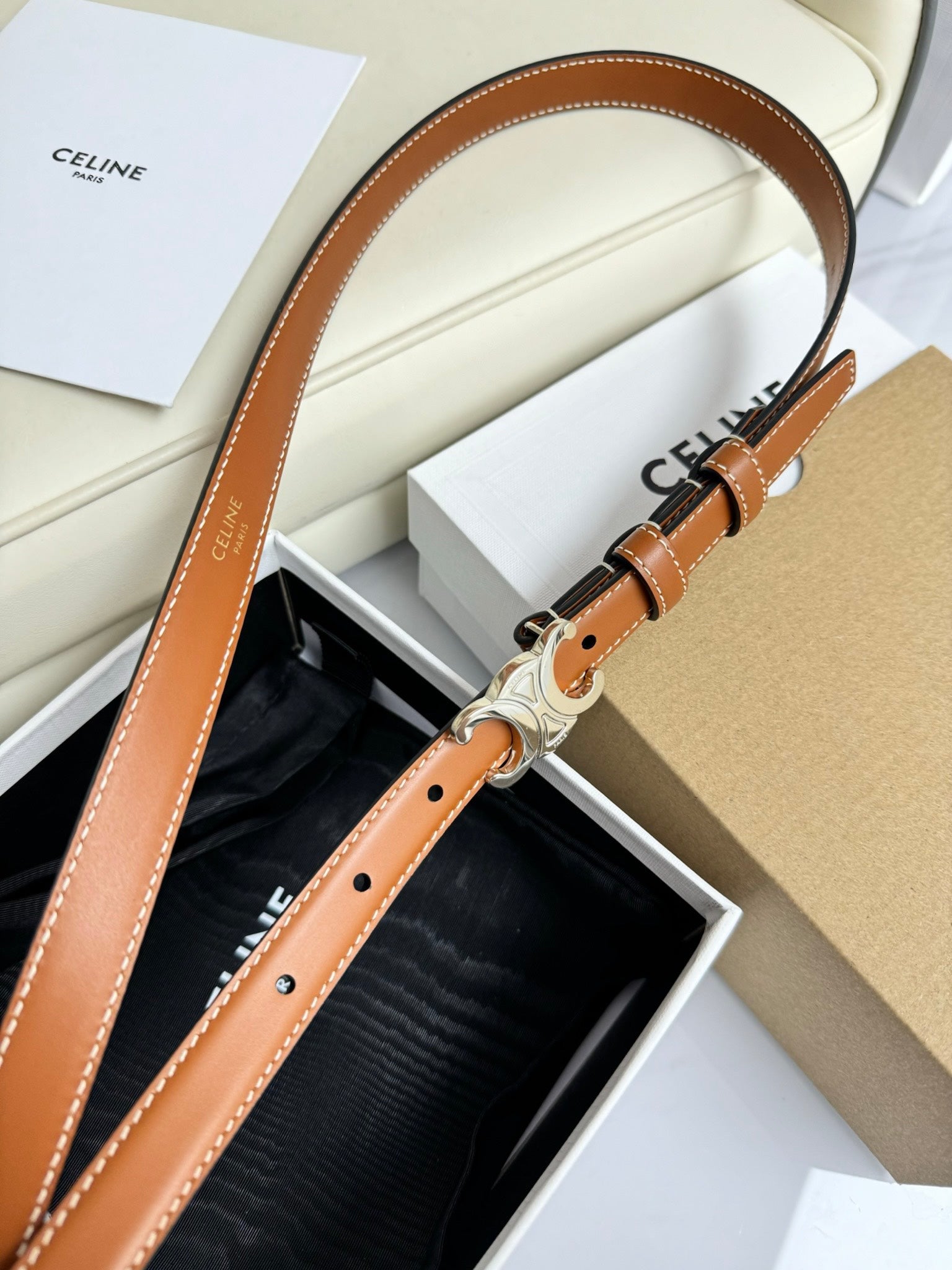 CEL Silver Buckle 13mm Belt Brown Cowhide 179727