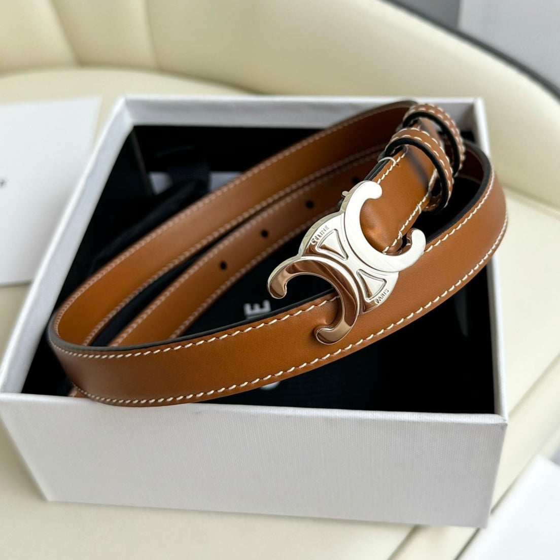 CEL Silver Buckle 13mm Belt Brown Cowhide 179727