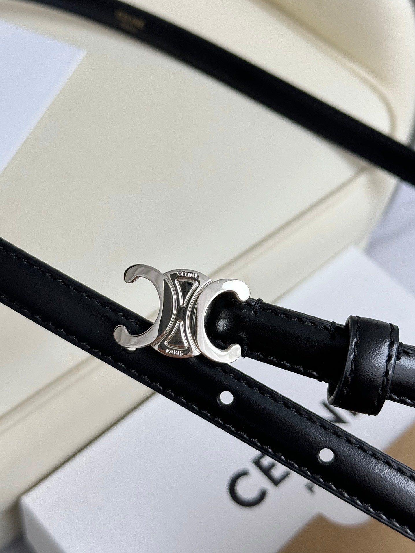 CEL Silver Buckle 13mm Belt Black Cowhide 179726