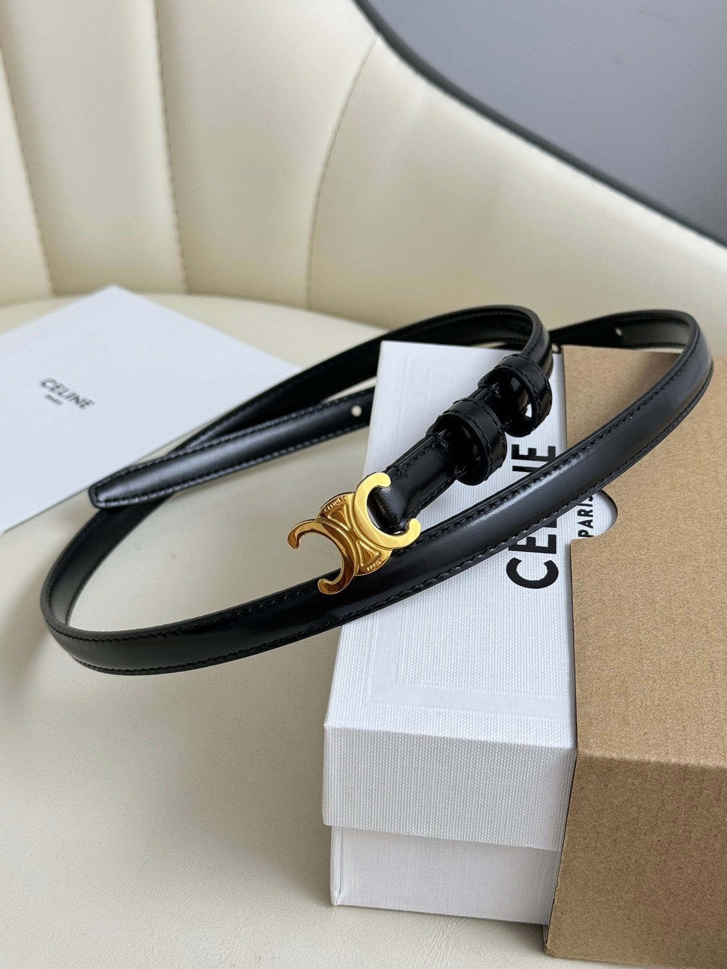 CEL Gold Buckle 13mm Belt Black Cowhide 179725