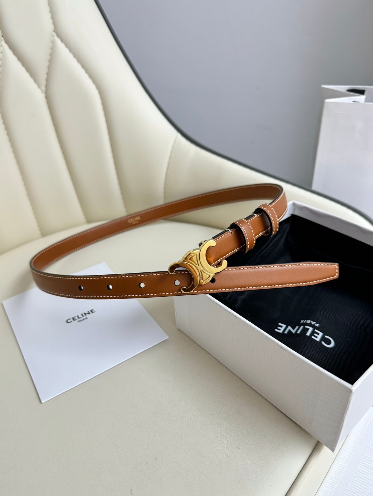 CEL Gold Buckle 18mm Belt Brown Cowhide 179730