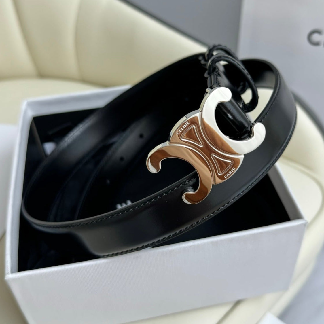 CEL Silver Buckle 18mm Belt Black Cowhide 179732