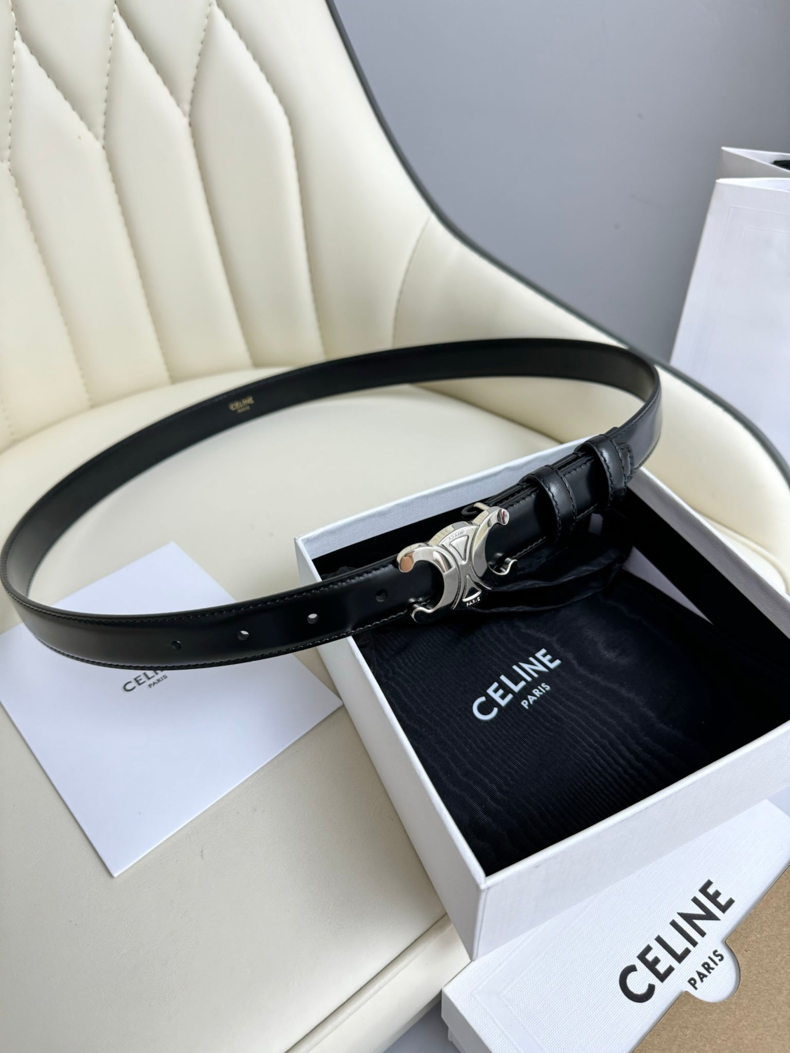 CEL Silver Buckle 18mm Belt Black Cowhide 179732