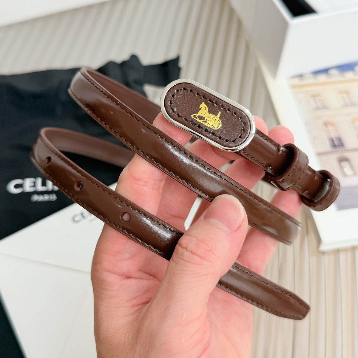 Celine 2026 Chariot Taurillon Belt 13mm Leather 218707