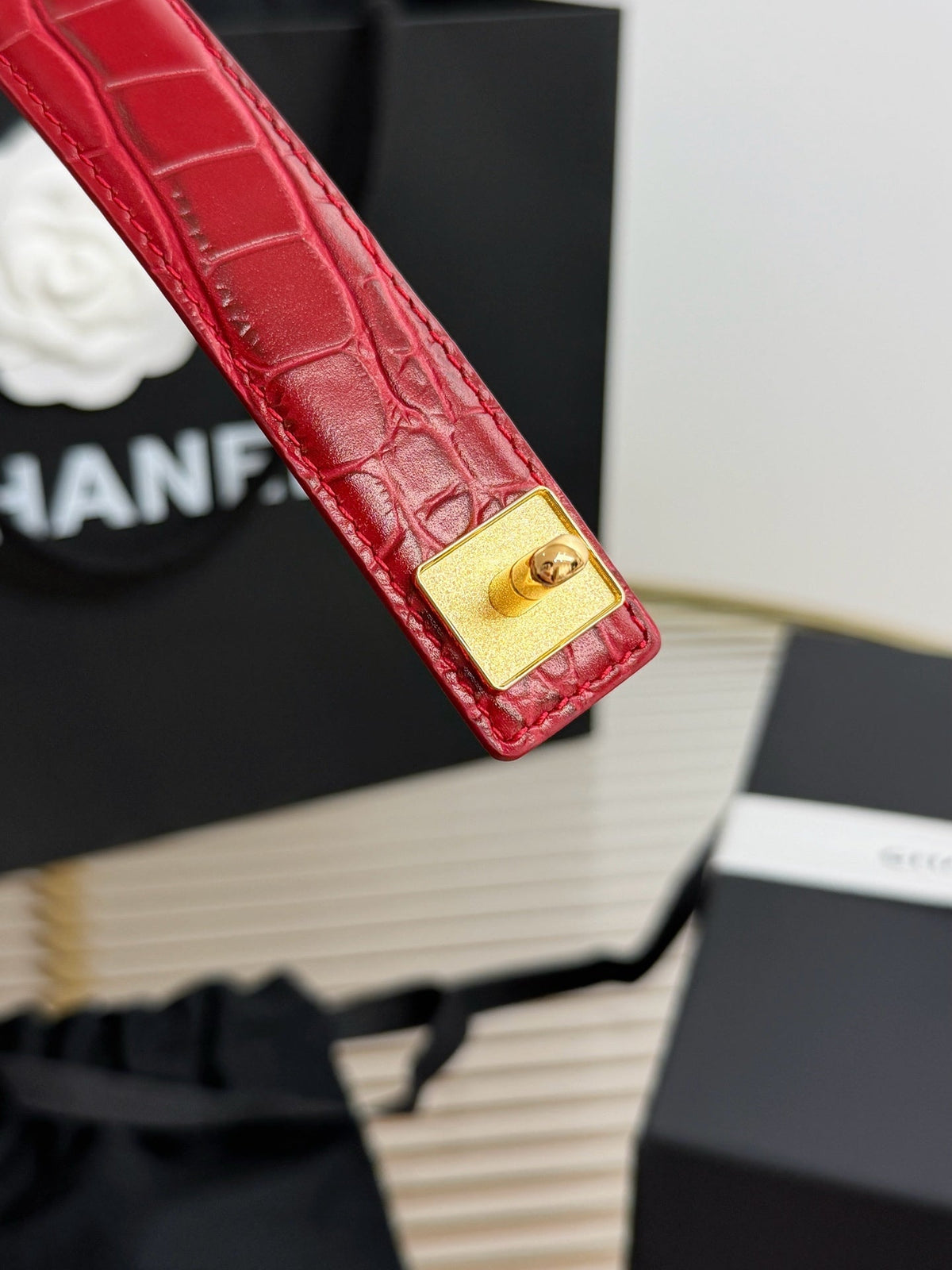Chanel 2026 Crocodile Embossed Belt 25mm Gold Hardware Leather 219797