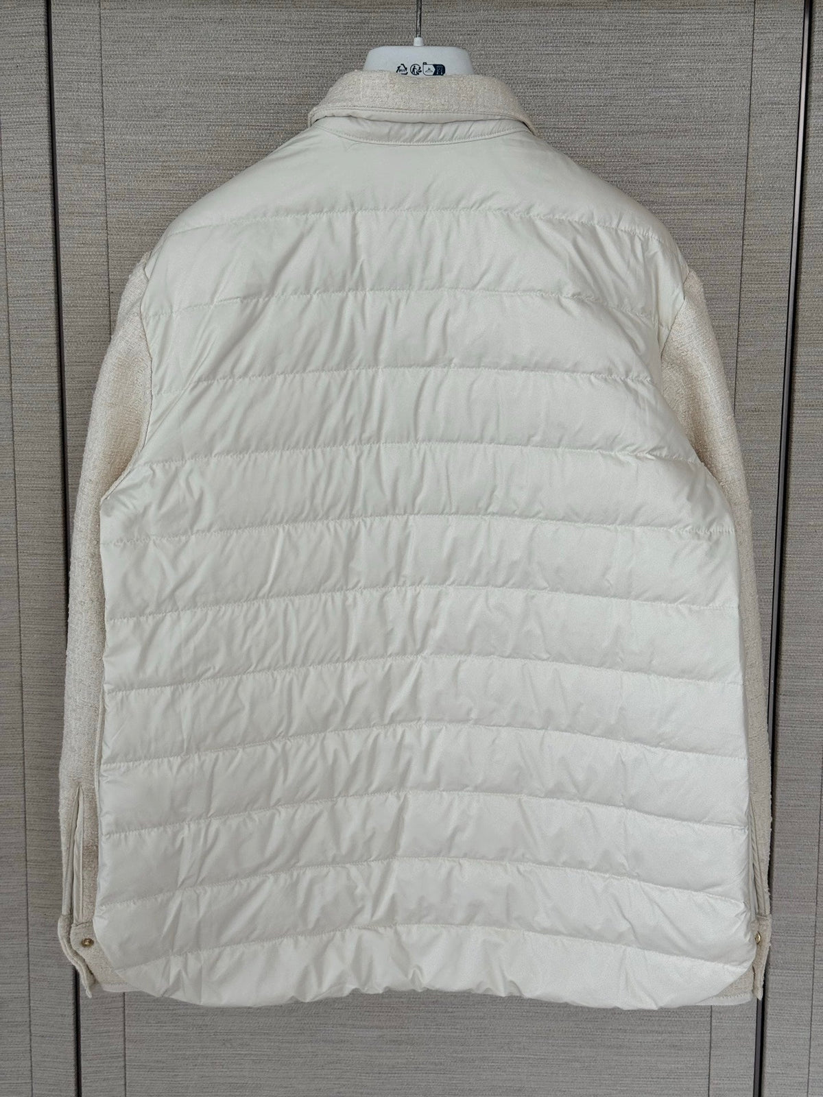 Moncler 2026 Bouclé Down Shirt Jacket Off-white Cotton Down