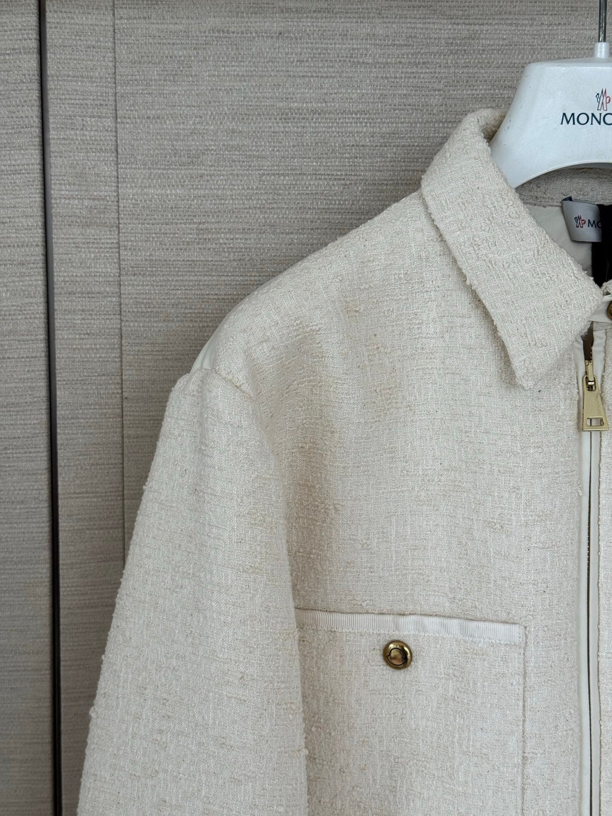 Moncler 2026 Bouclé Down Shirt Jacket Off-white Cotton Down