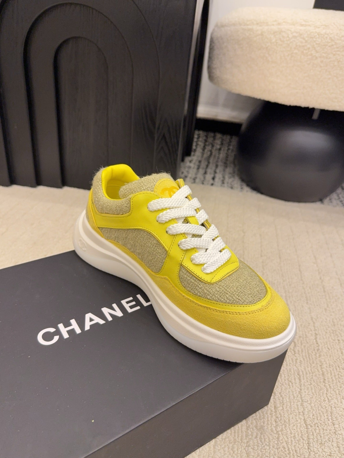 CC 26 Sneaker Yellow Tweed Fabric and Suede 589082
