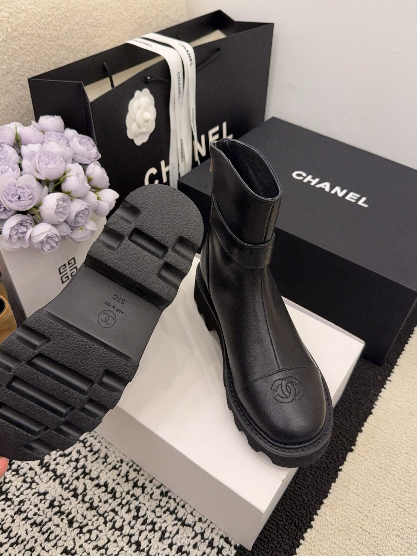 CC 26 Boot With Lug Sole Black Calfskin 588678