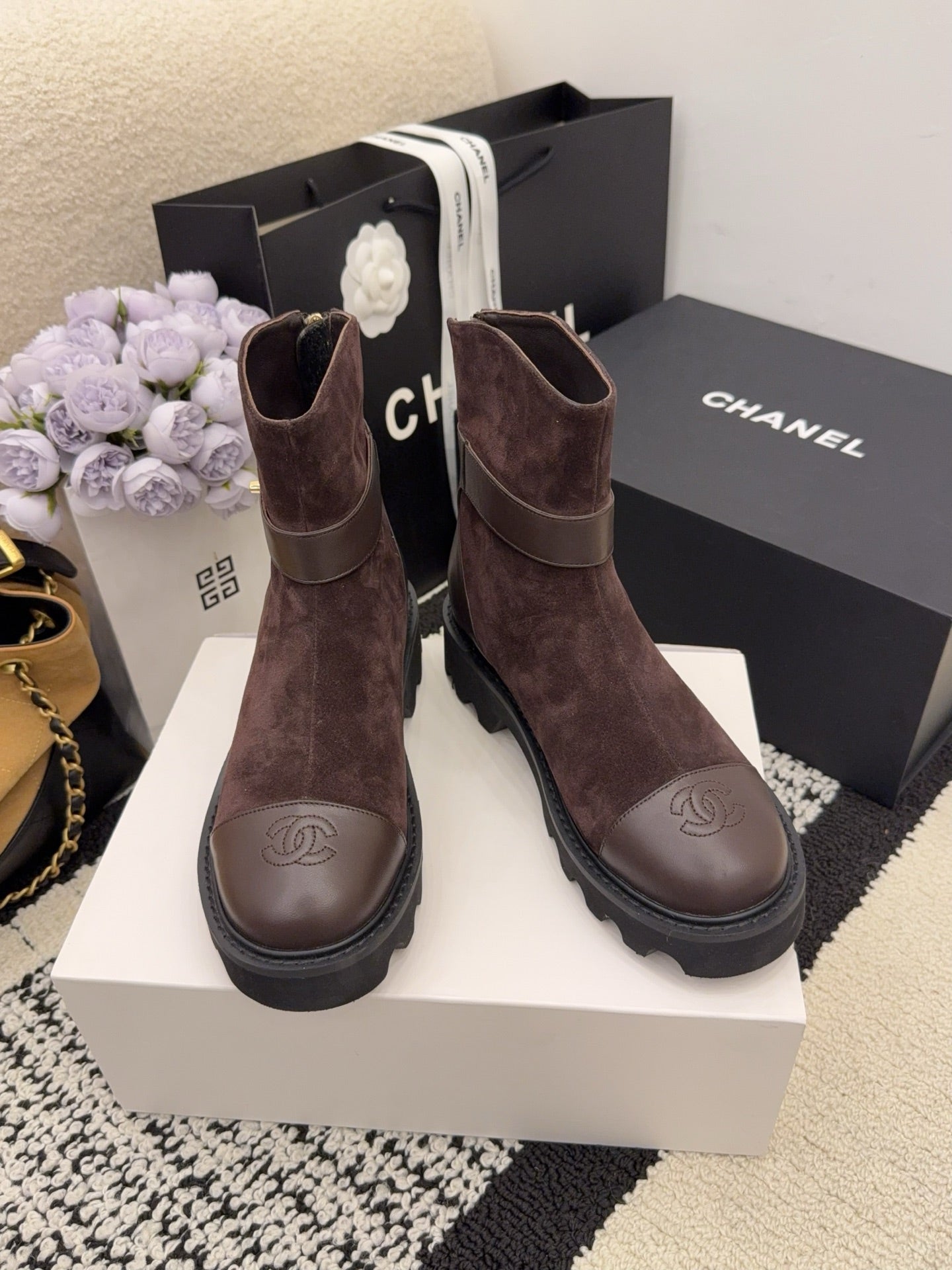 CC 26 Boot With Lug Sole Chocolate Black Suede Leather 588680