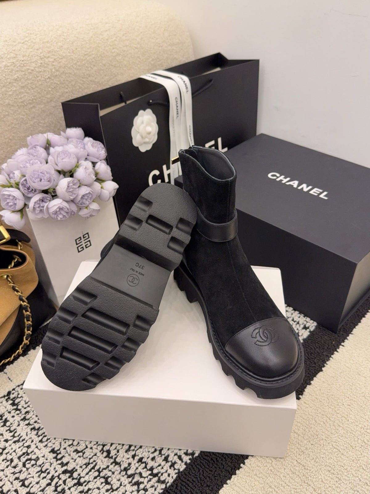 CC 26 Boot With Lug Sole Black Suede Leather 588681