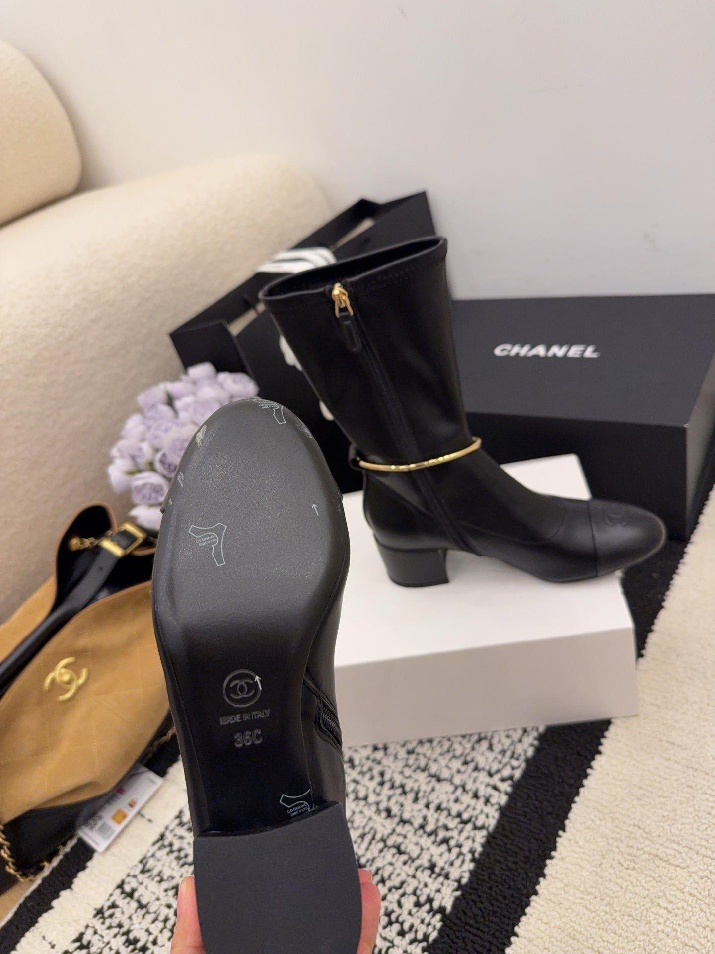 CC 26 Short Boot With Gold-tone Ankle Chain Black Lambskin 588819