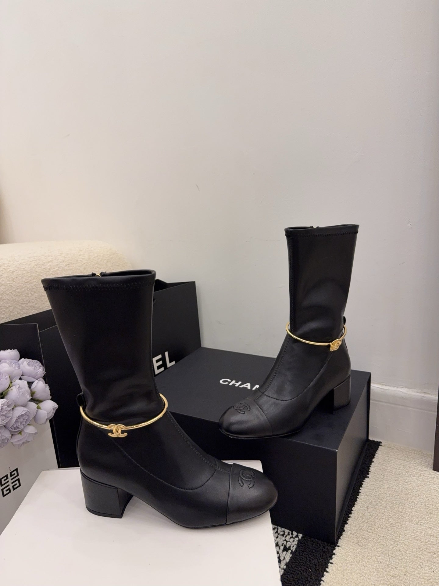 CC 26 Short Boot With Gold-tone Ankle Chain Black Lambskin 588819