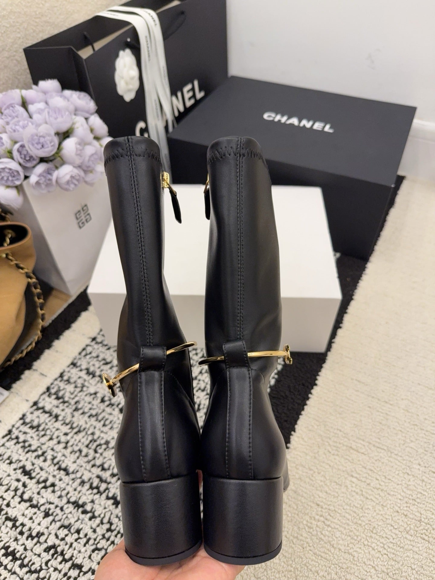 CC 26 Short Boot With Gold-tone Ankle Chain Black Lambskin 588819