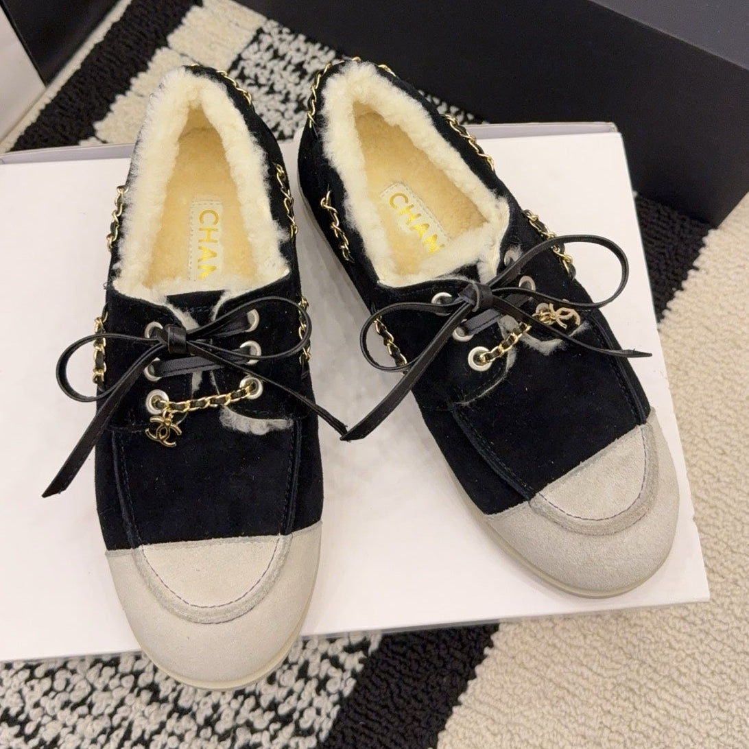 CC 26 Shearling Loafer Black White Suede Wool 588713