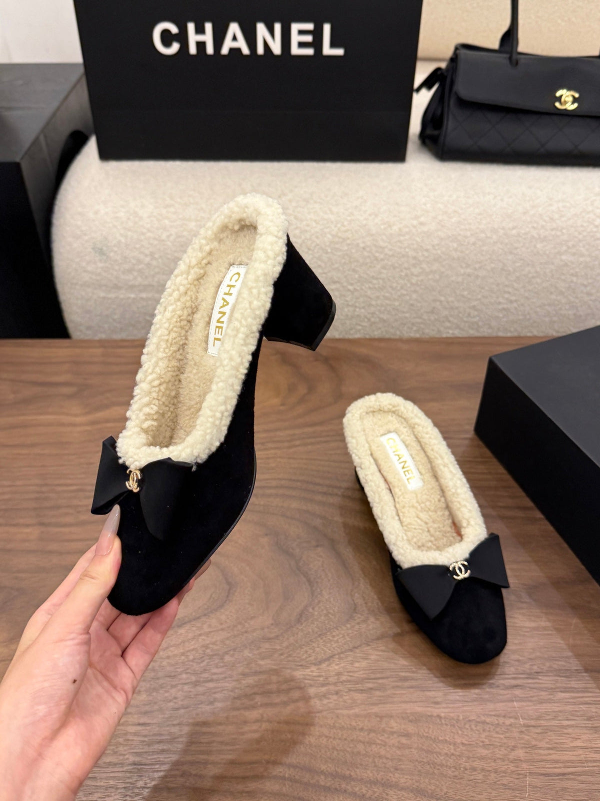 Chanel 2026 Bow Mule 65mm Suede Leather Wool 173180