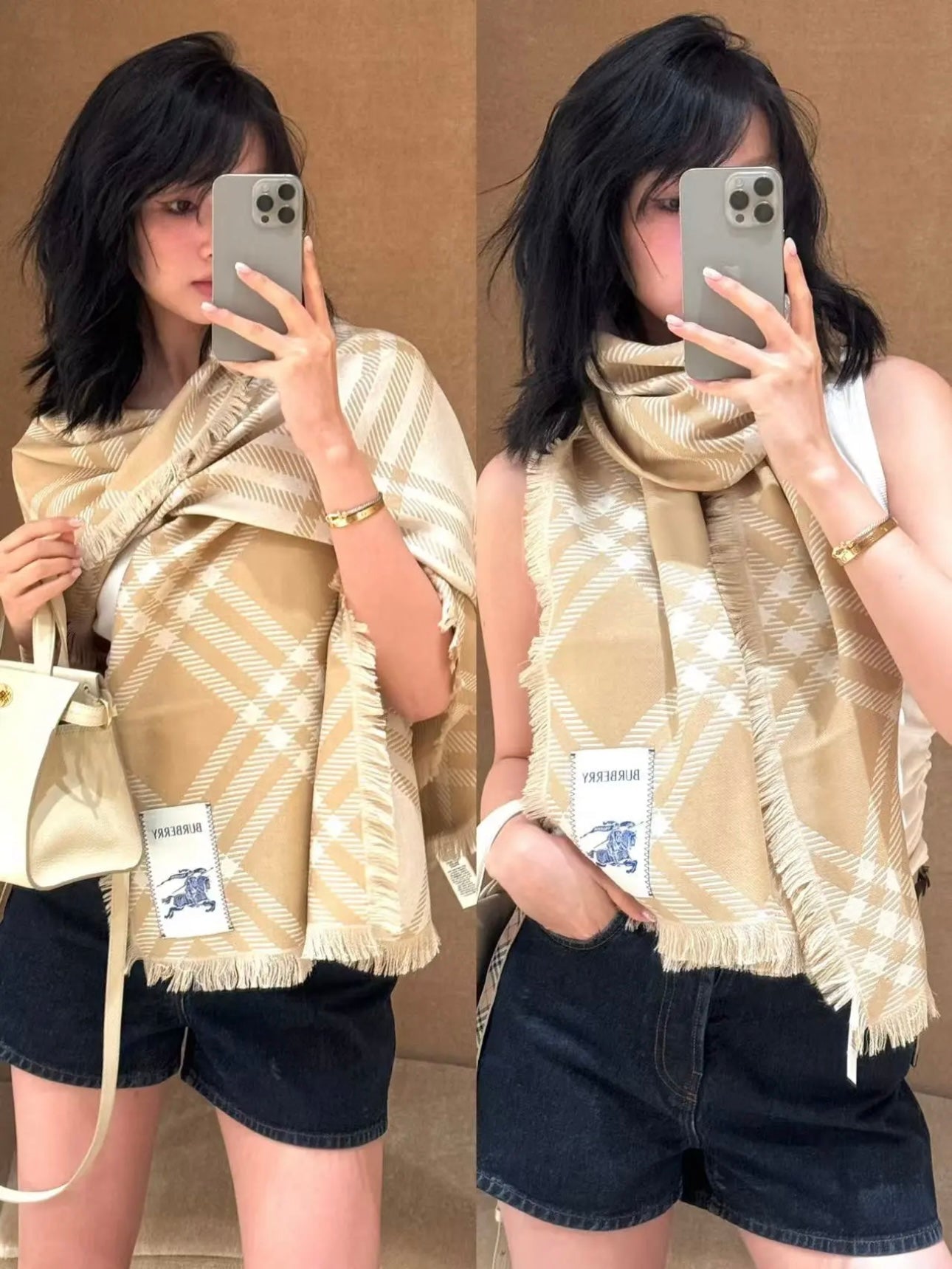 BBR Double-Sided Scarf 190CM Light Beige Cashmere 293317