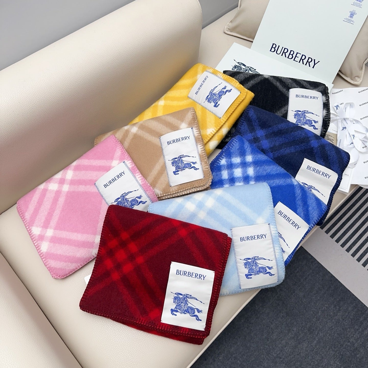 BBR Double-Sided Scarf 182CM Blue White Cashmere 293321