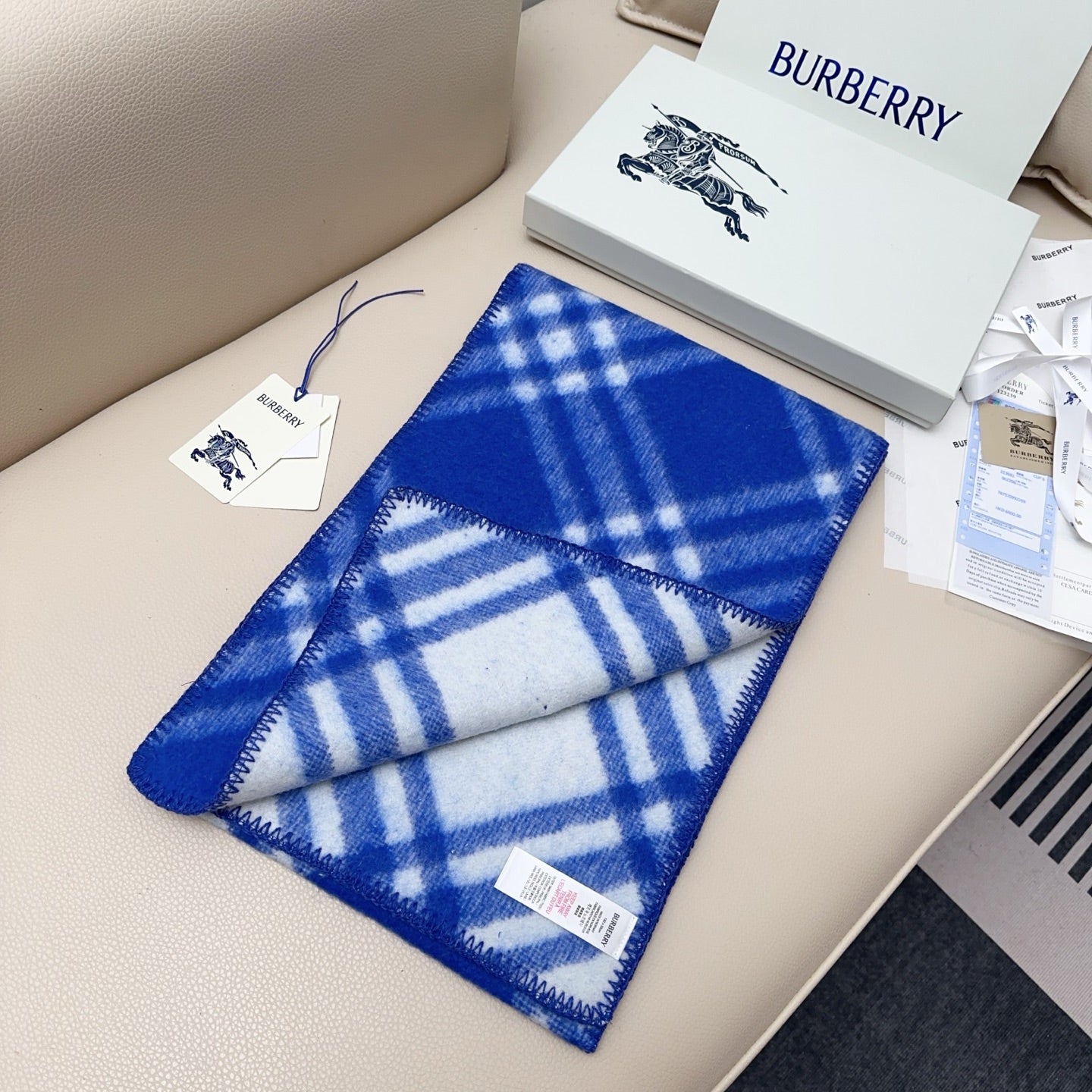 BBR Double-Sided Scarf 182CM Blue White Cashmere 293321