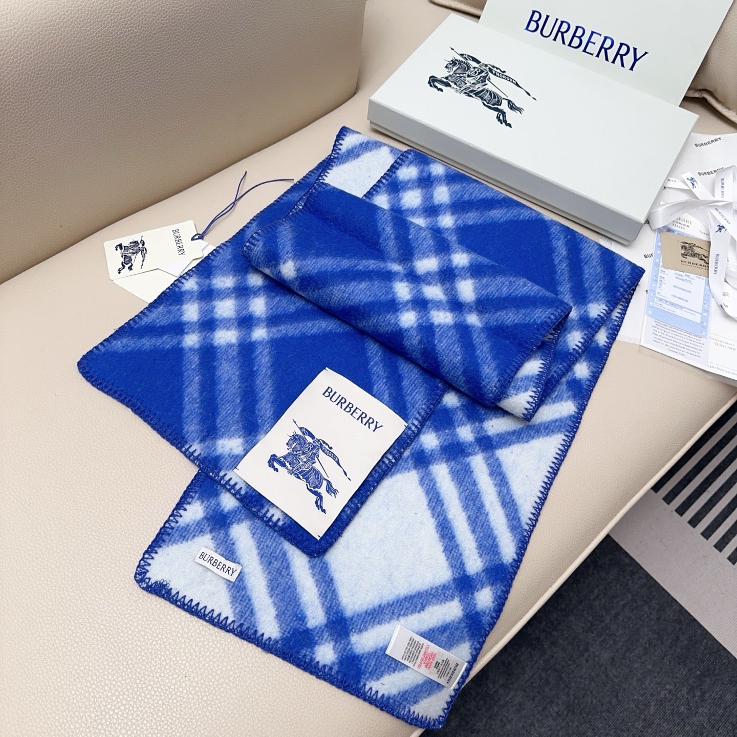 BBR Double-Sided Scarf 182CM Blue White Cashmere 293321