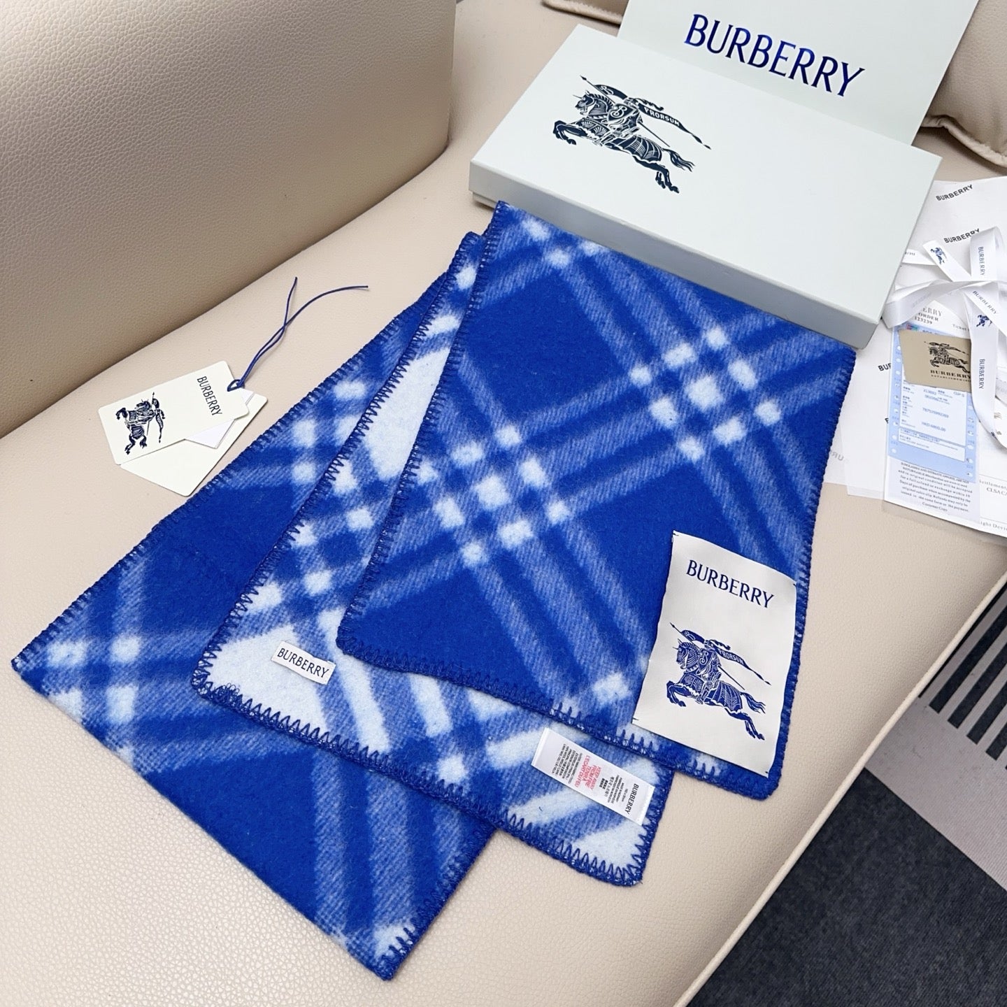 BBR Double-Sided Scarf 182CM Blue White Cashmere 293321