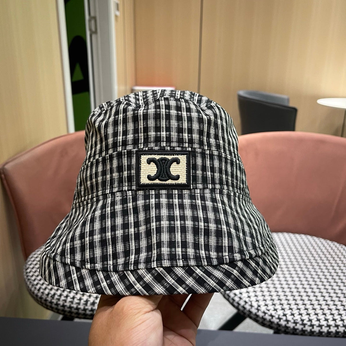 Celine Fabric Black Caro Fisherman Hat 491732