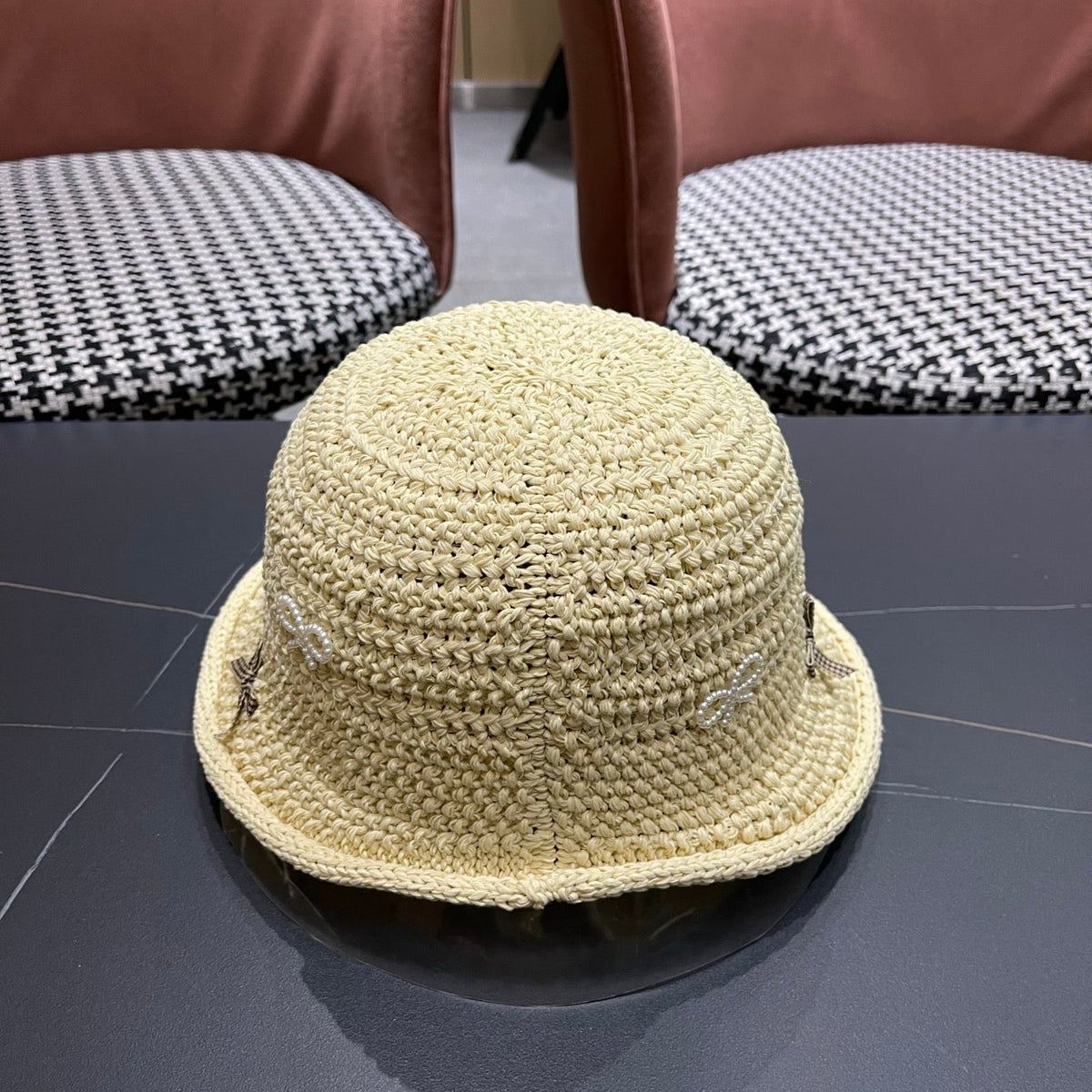 Prada Raffia Bow Knot Fisherman Hat 512516