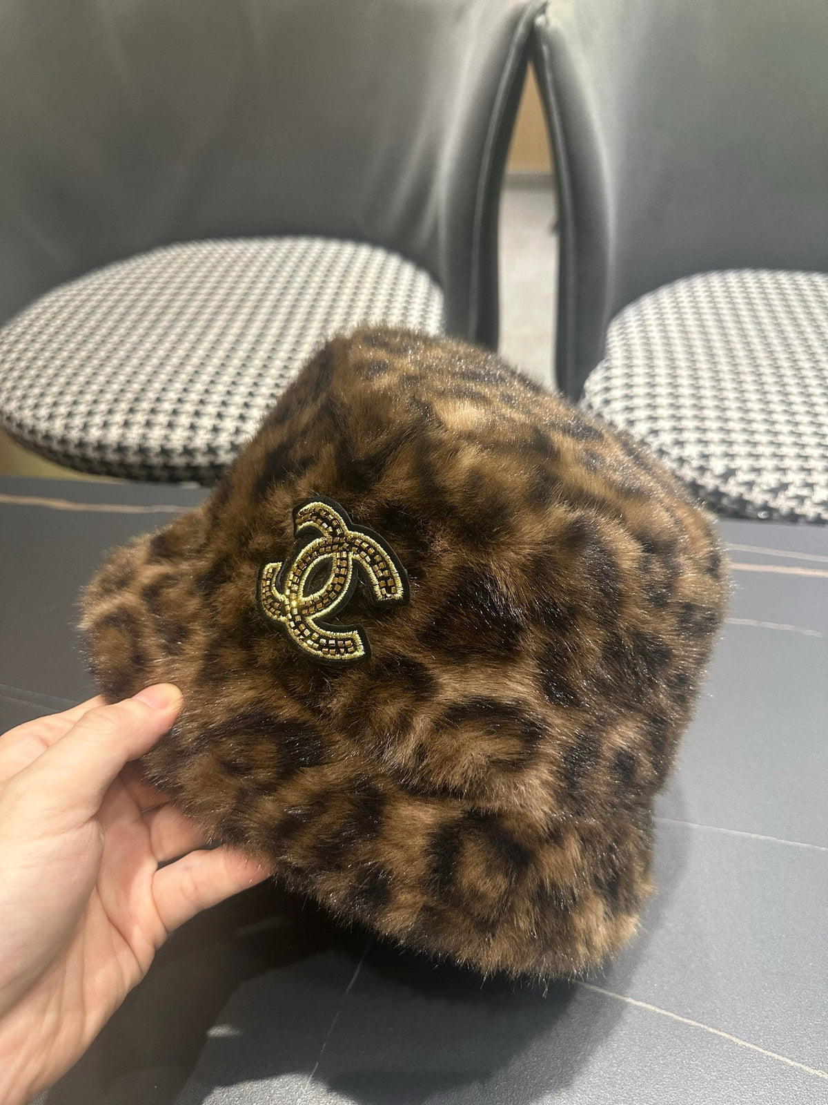 Chanel 2026 Leopard Print Bucket Hat Wool 550242