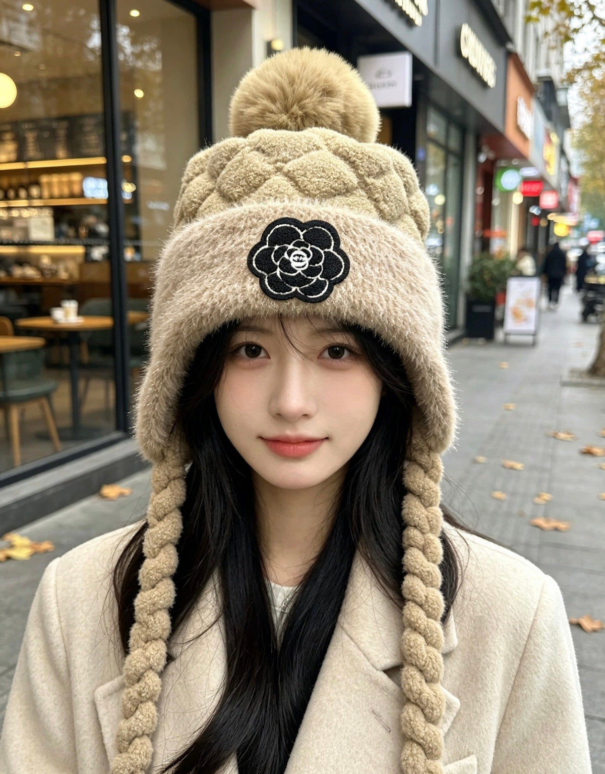 Chanel 2026 Camellia Earmuff Beanie Hat Wool 566053