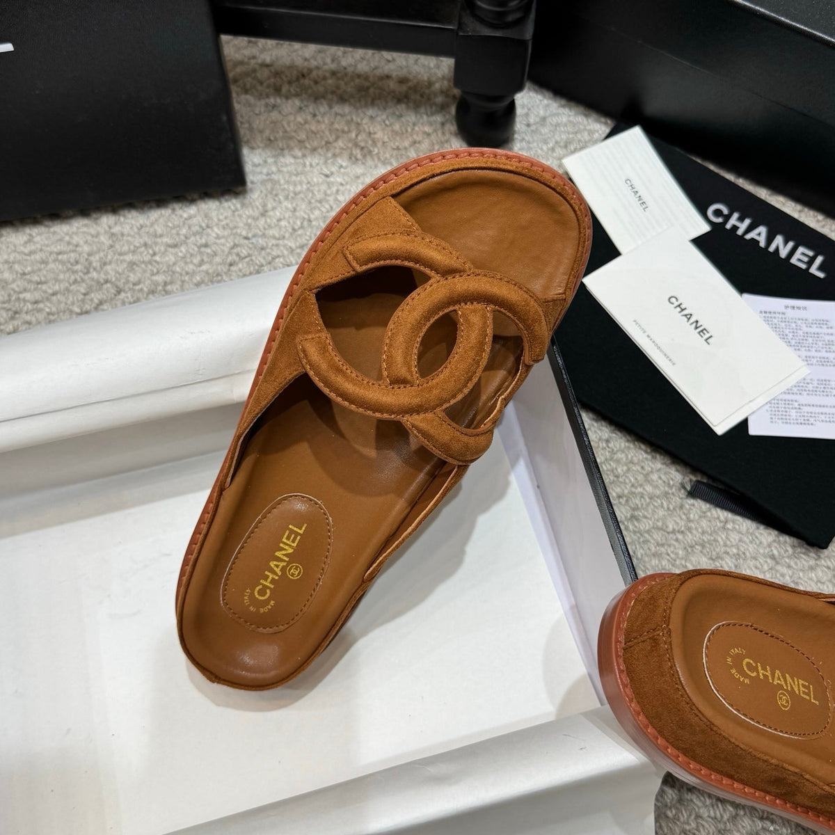 Chanel 2026 Flat Sandals Suede Leather