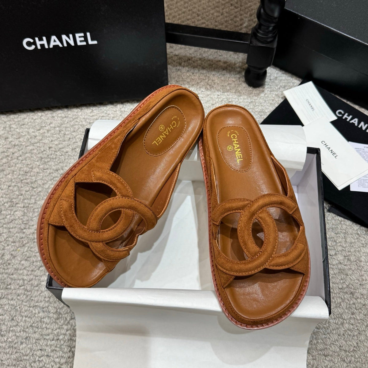 Chanel 2026 Flat Sandals Suede Leather
