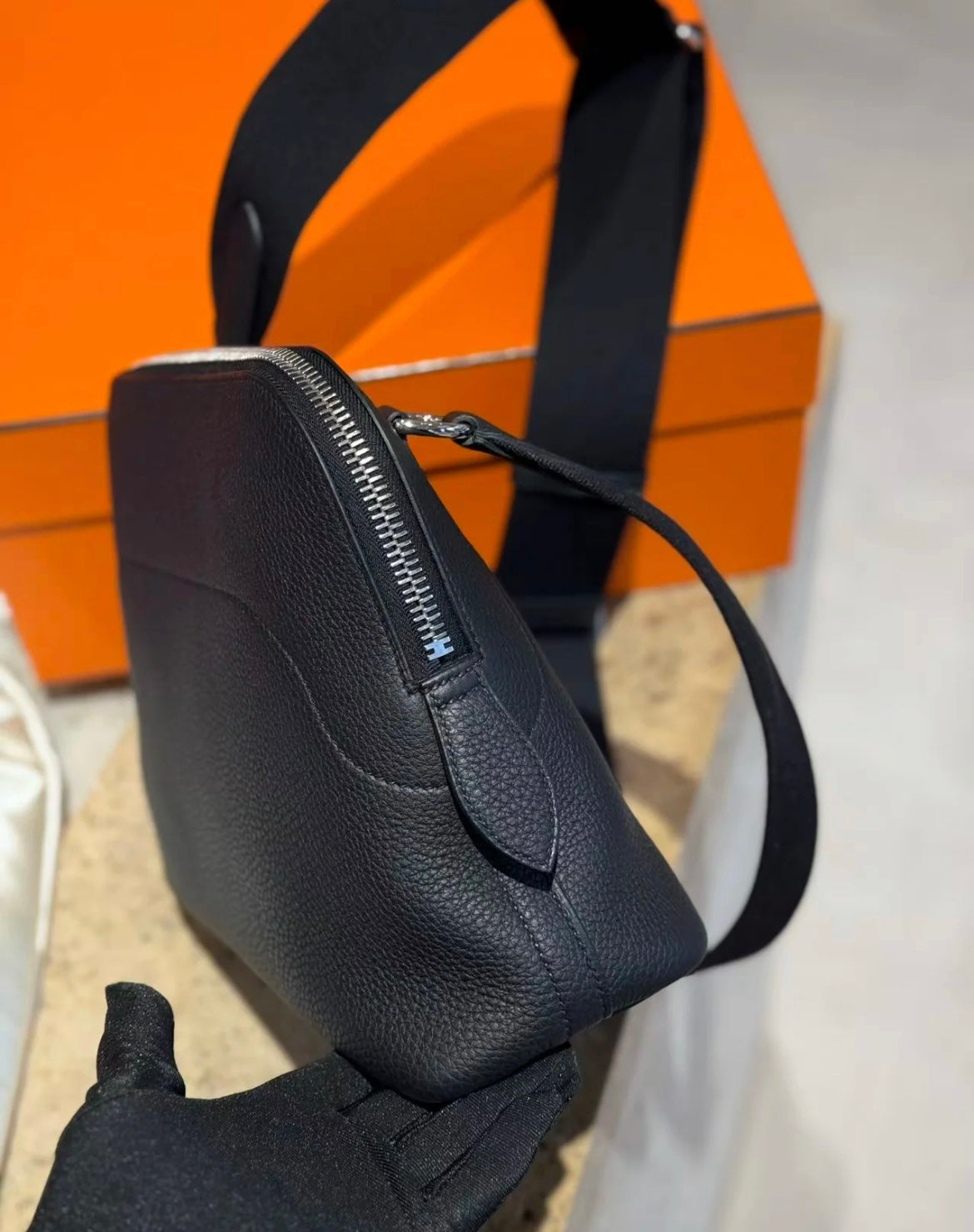 High-end Hermes 2026 Messenger Bowling Bag 26.5cm Togo Leather
