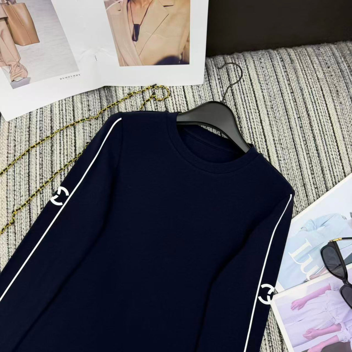 Chanel 2025 Long-sleeved Top Blue Cotton 318956